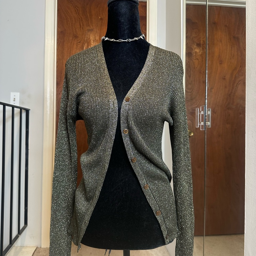 Carole Little Metallic Button-Up Cardigan